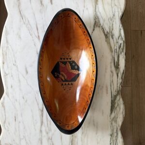 Vintage Hand Painted Wooden Boat Bowl Butterfly Motif Decorative Centerpiece